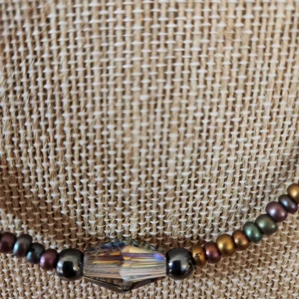 Hand Crafted Multicolor Beaded Necklace Purple Green